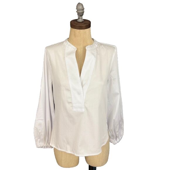 MADEWELL V-Neck Long-Sleeve Top XS White Stretch Silky Cotton NWT B69 - Picture 2 of 7